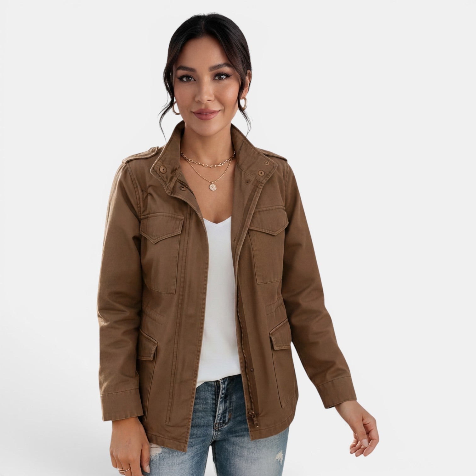 Veste mi-saison femme légère à col à revers et fermeture zippée 2