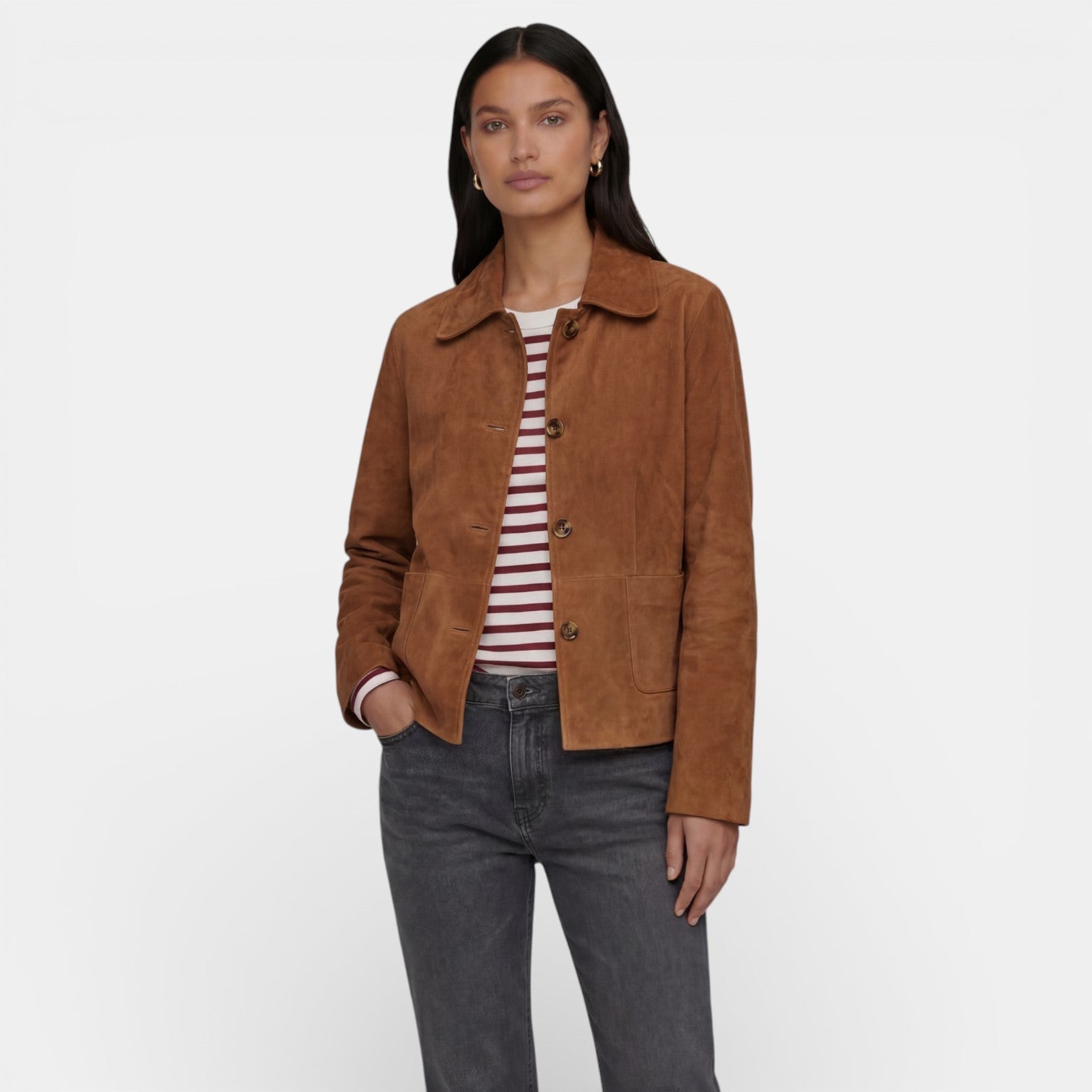 Veste mi-saison femme légère aspect daim à toucher doux 1
