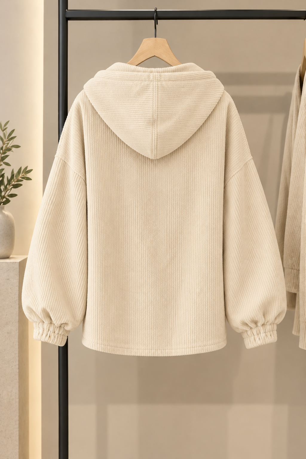 Veste oversize femme en velours côtelé à capuche 10