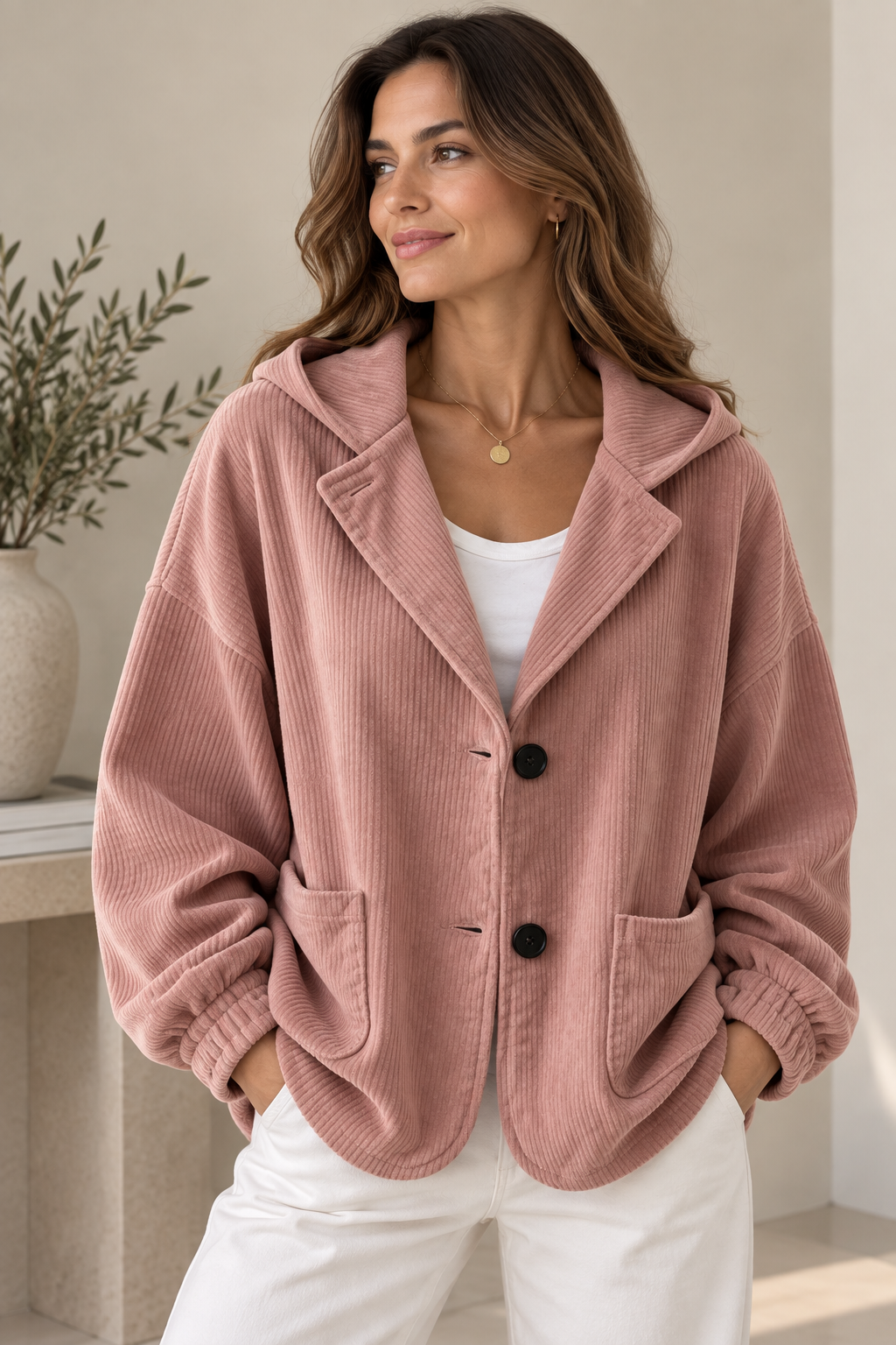 Veste oversize femme en velours côtelé à capuche 2