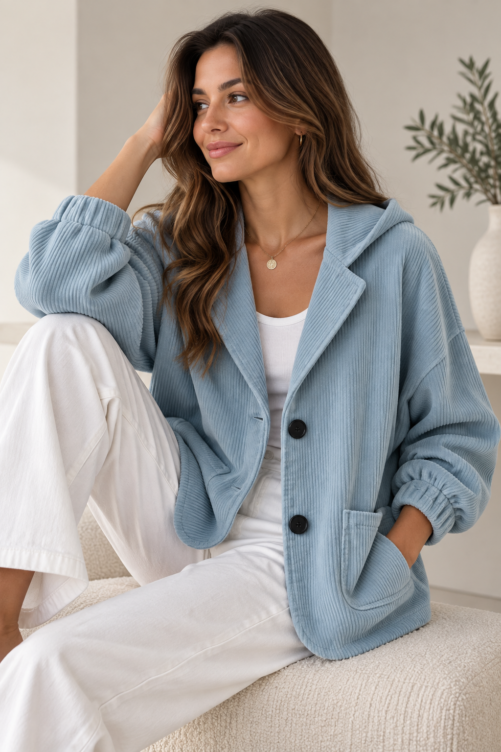 Veste oversize femme en velours côtelé à capuche 3