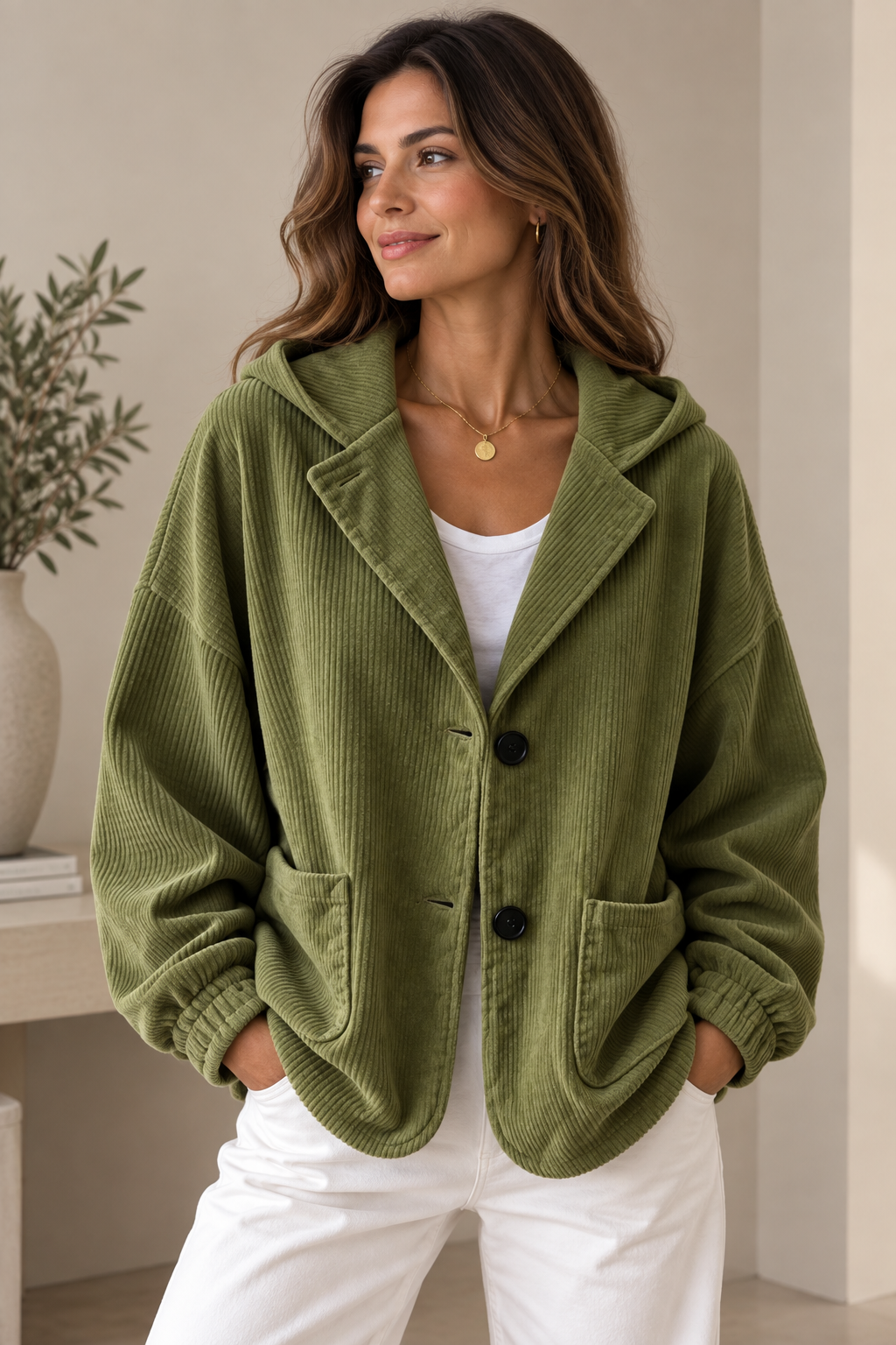 Veste oversize femme en velours côtelé à capuche 4