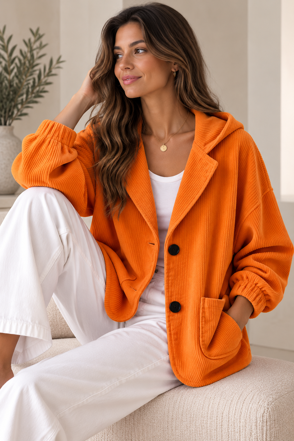 Veste oversize femme en velours côtelé à capuche 6