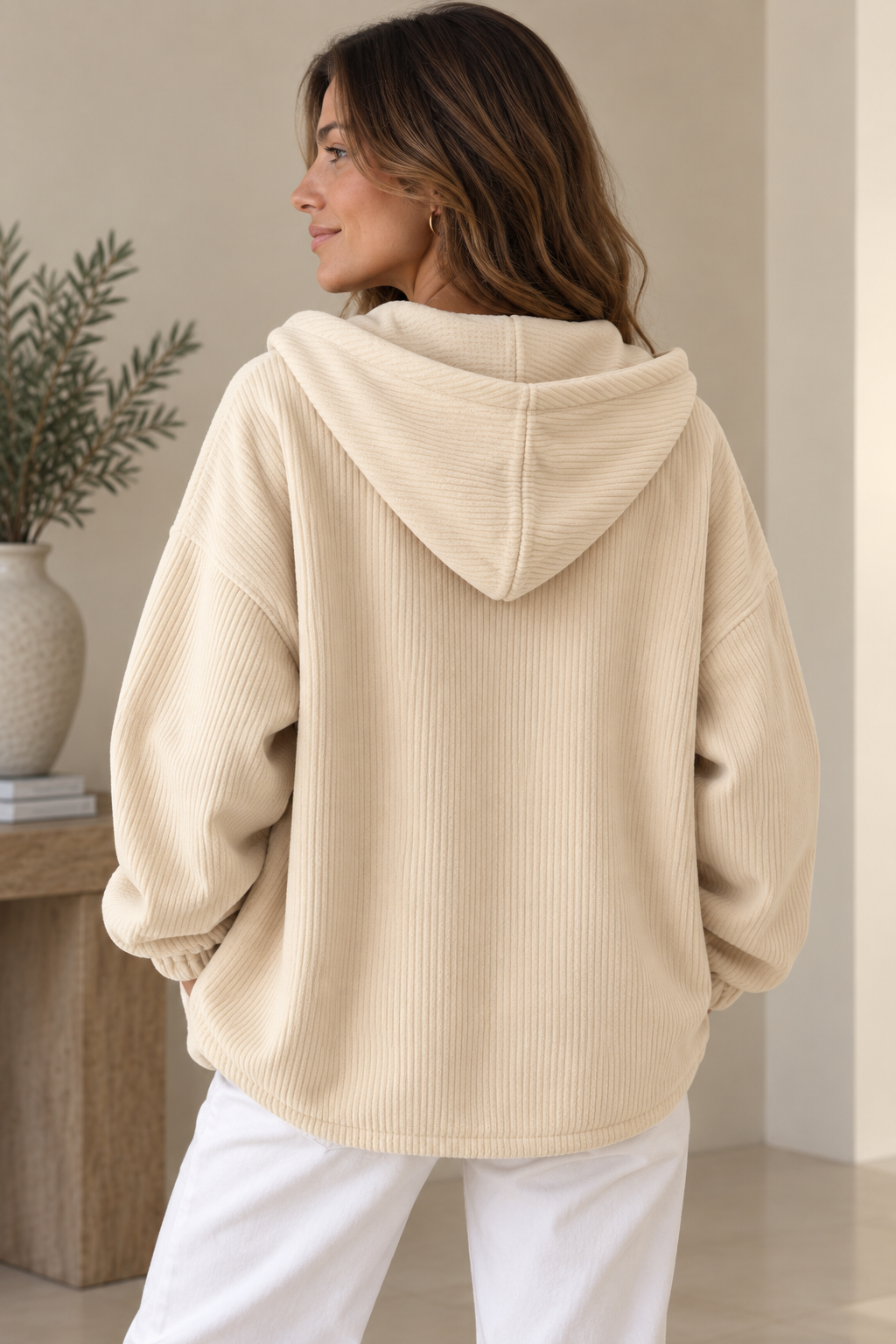 Veste oversize femme en velours côtelé à capuche 7