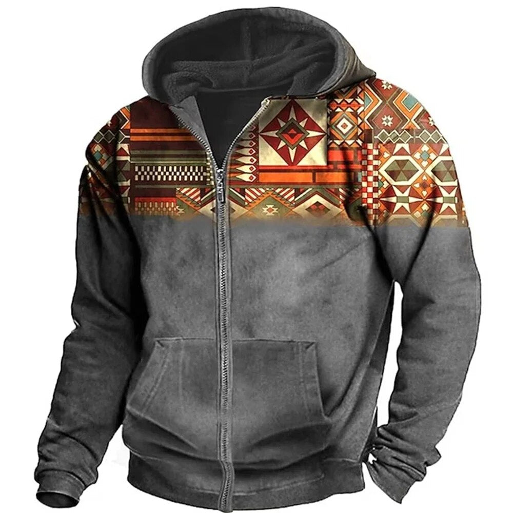 Veste polaire à capuche homme zippée à motif aztèque 10