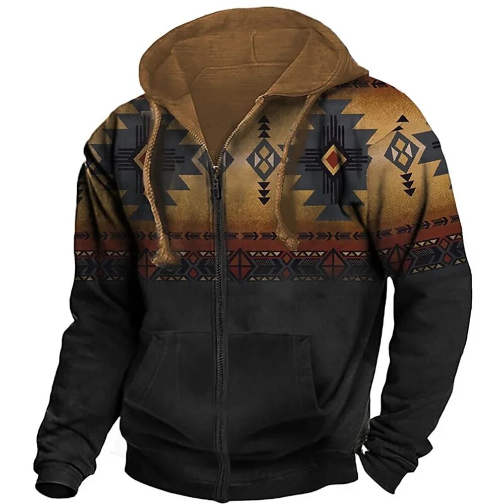 Veste polaire à capuche homme zippée à motif aztèque 11