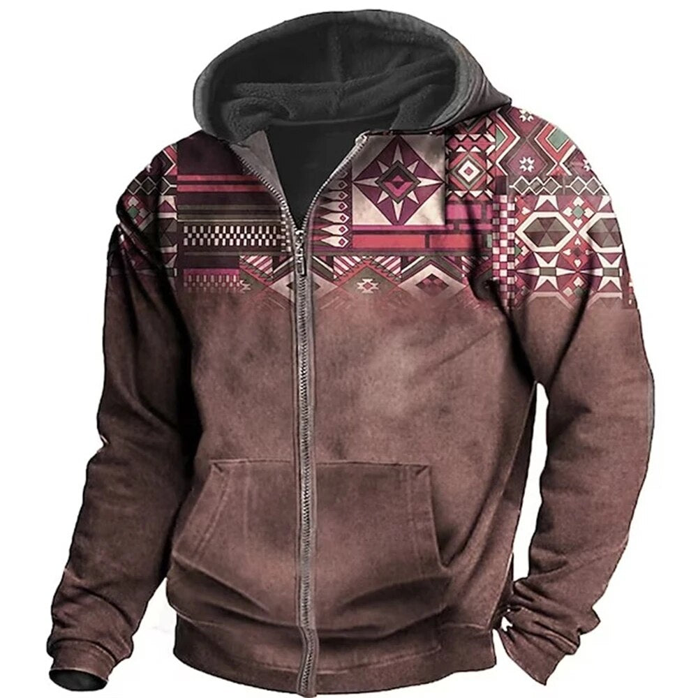 Veste polaire à capuche homme zippée à motif aztèque 5