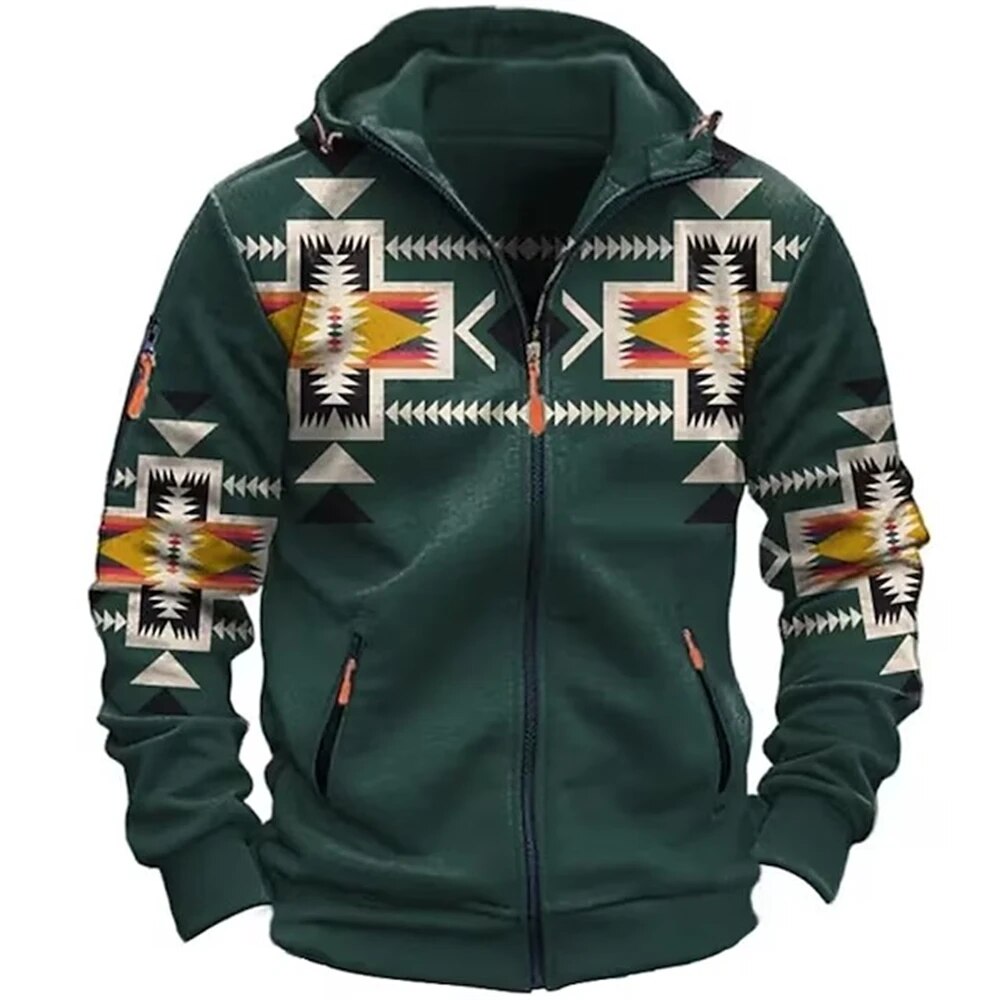 Veste polaire à capuche homme zippée à motif aztèque 6