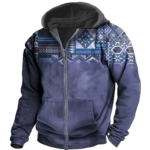 Veste polaire à capuche homme zippée à motif aztèque 7