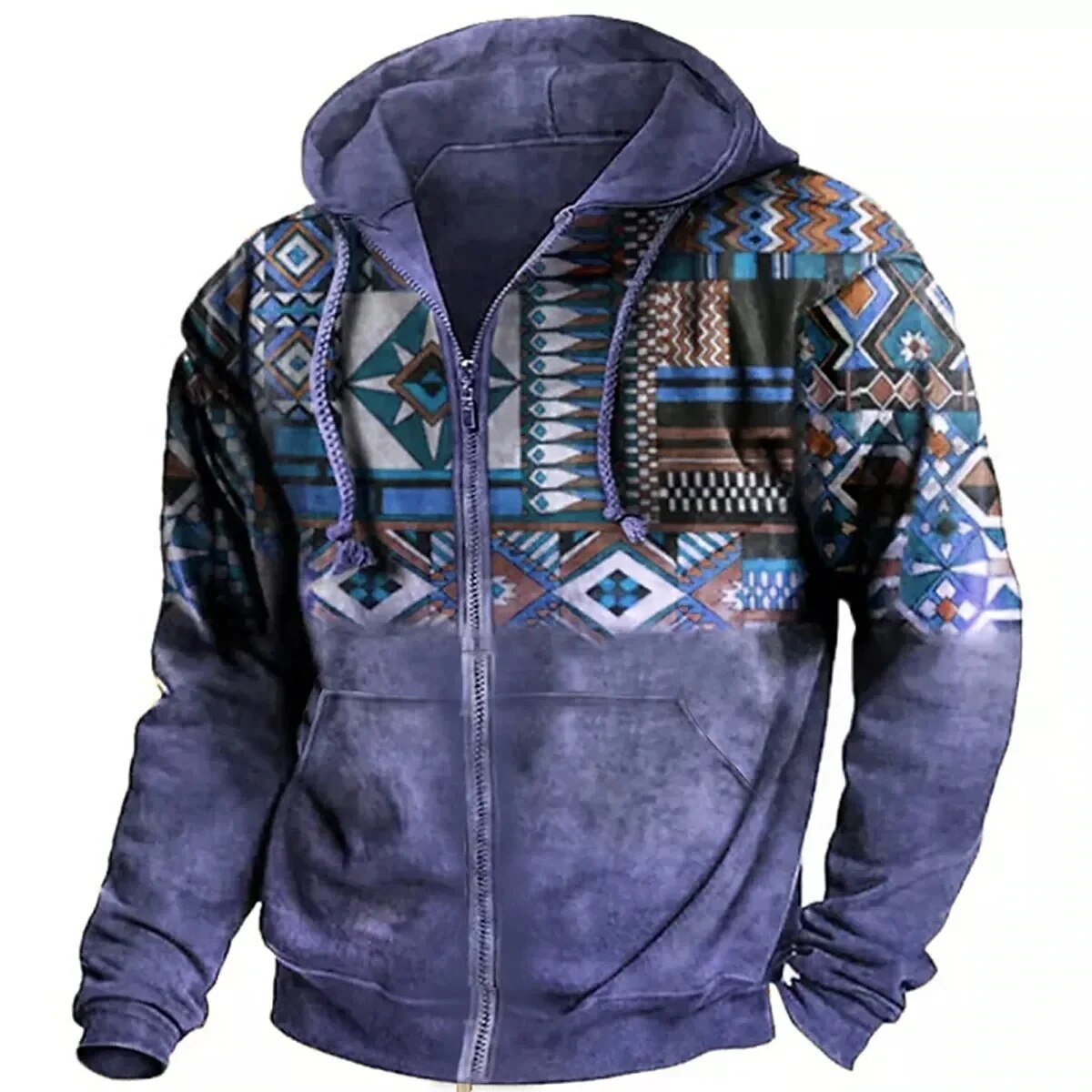 Veste polaire à capuche homme zippée à motif aztèque 8