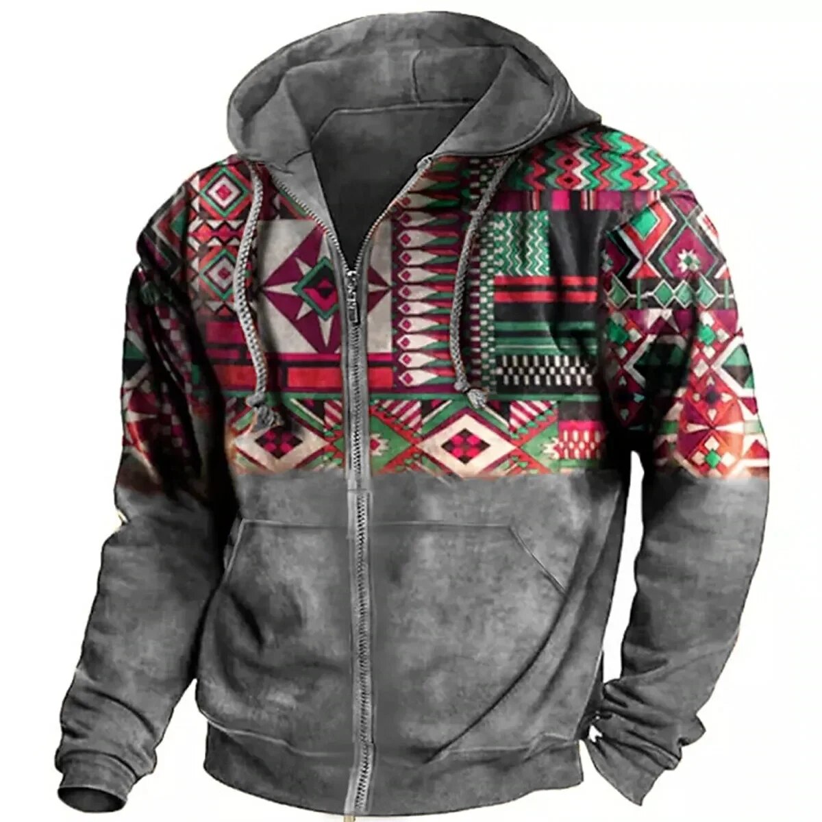 Veste polaire à capuche homme zippée à motif aztèque 9