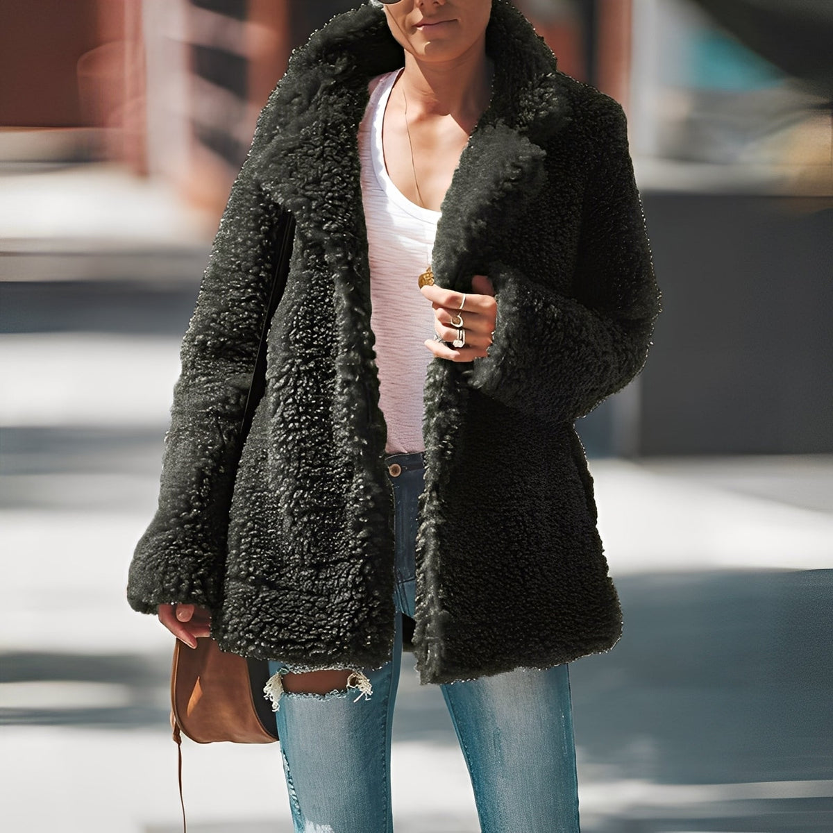 Veste polaire femme épaisse à col à revers et poches 3