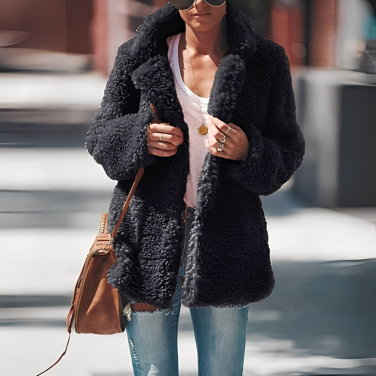 Veste polaire femme épaisse à col à revers et poches 4