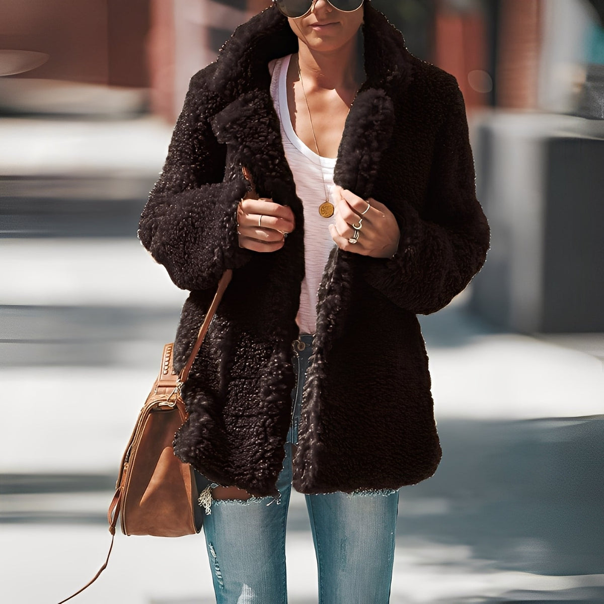 Veste polaire femme épaisse à col à revers et poches 5