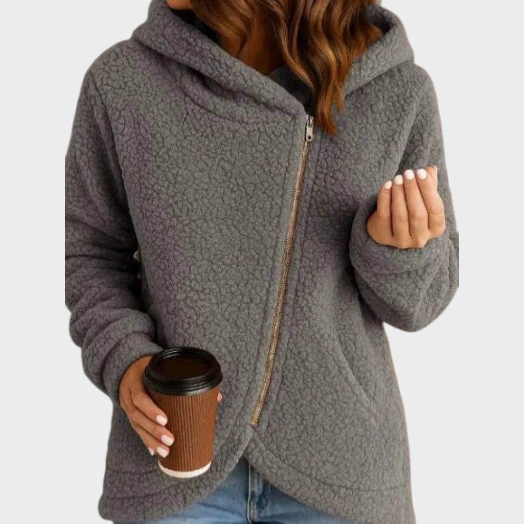Veste polaire sherpa à capuche femme à fermeture éclair manches longues 1
