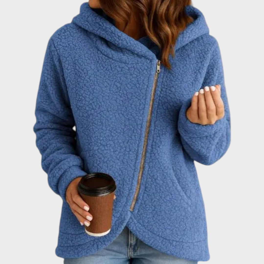 Veste polaire sherpa à capuche femme à fermeture éclair manches longues 2