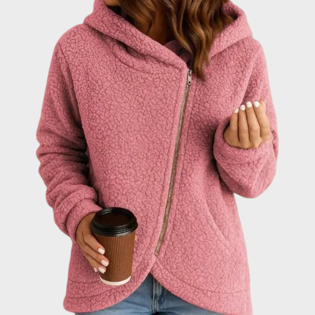Veste polaire sherpa à capuche femme à fermeture éclair manches longues 3