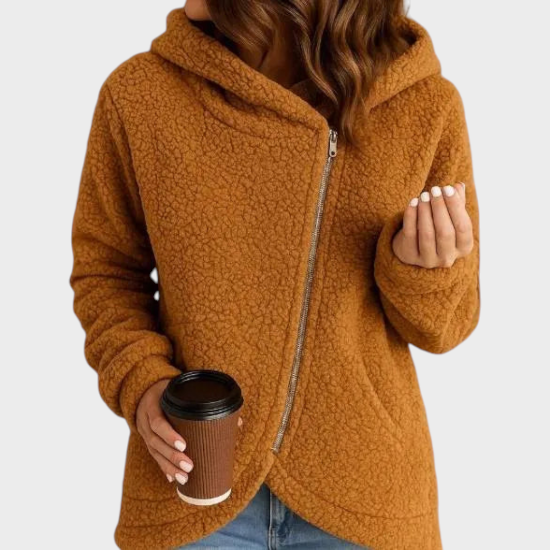 Veste polaire sherpa à capuche femme à fermeture éclair manches longues 4