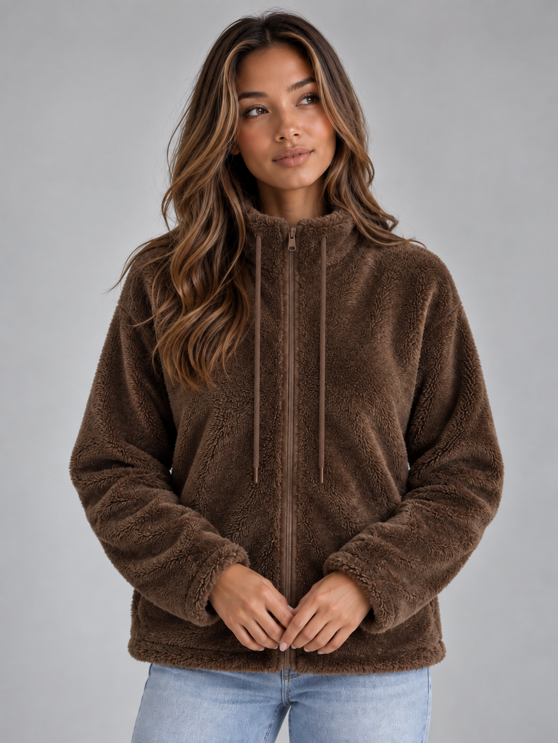 Veste polaire teddy femme à col montant et fermeture zippée 2
