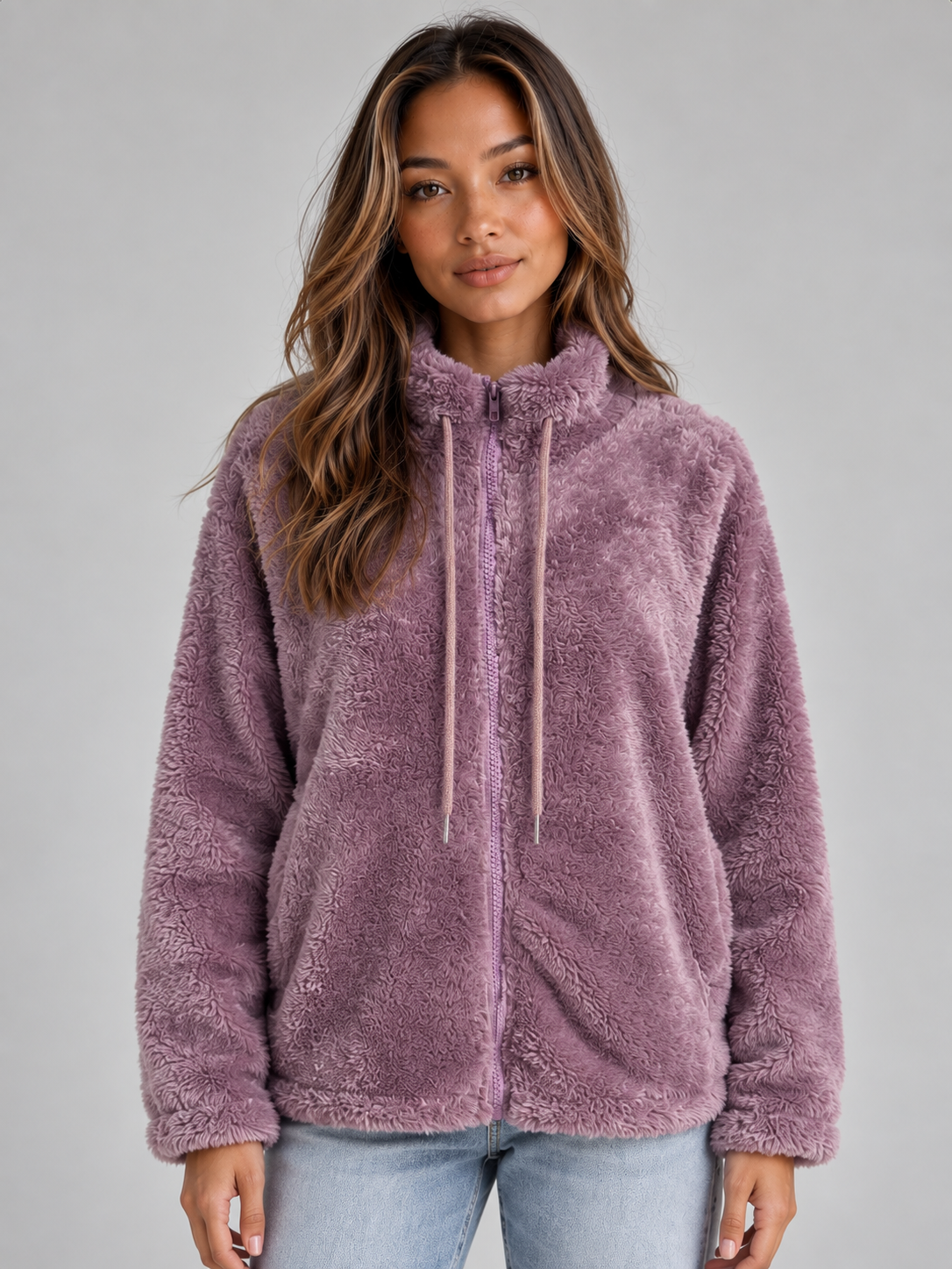 Veste polaire teddy femme à col montant et fermeture zippée 5
