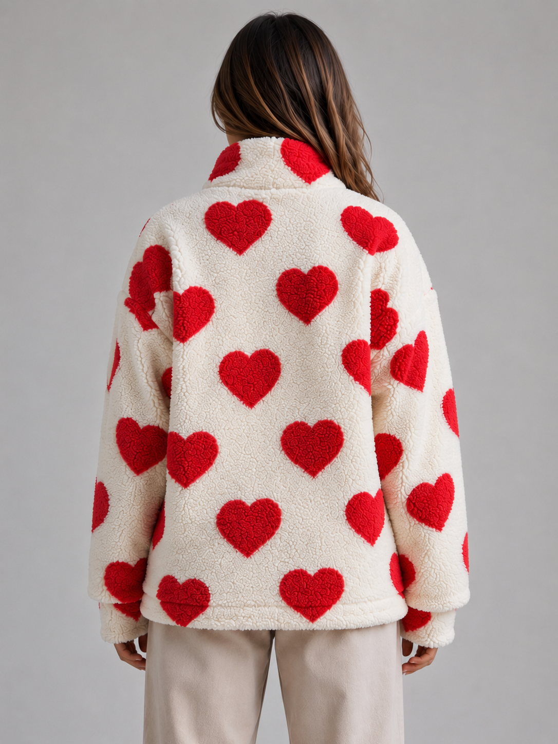 Veste polaire teddy femme à motif cœur à col montant 4