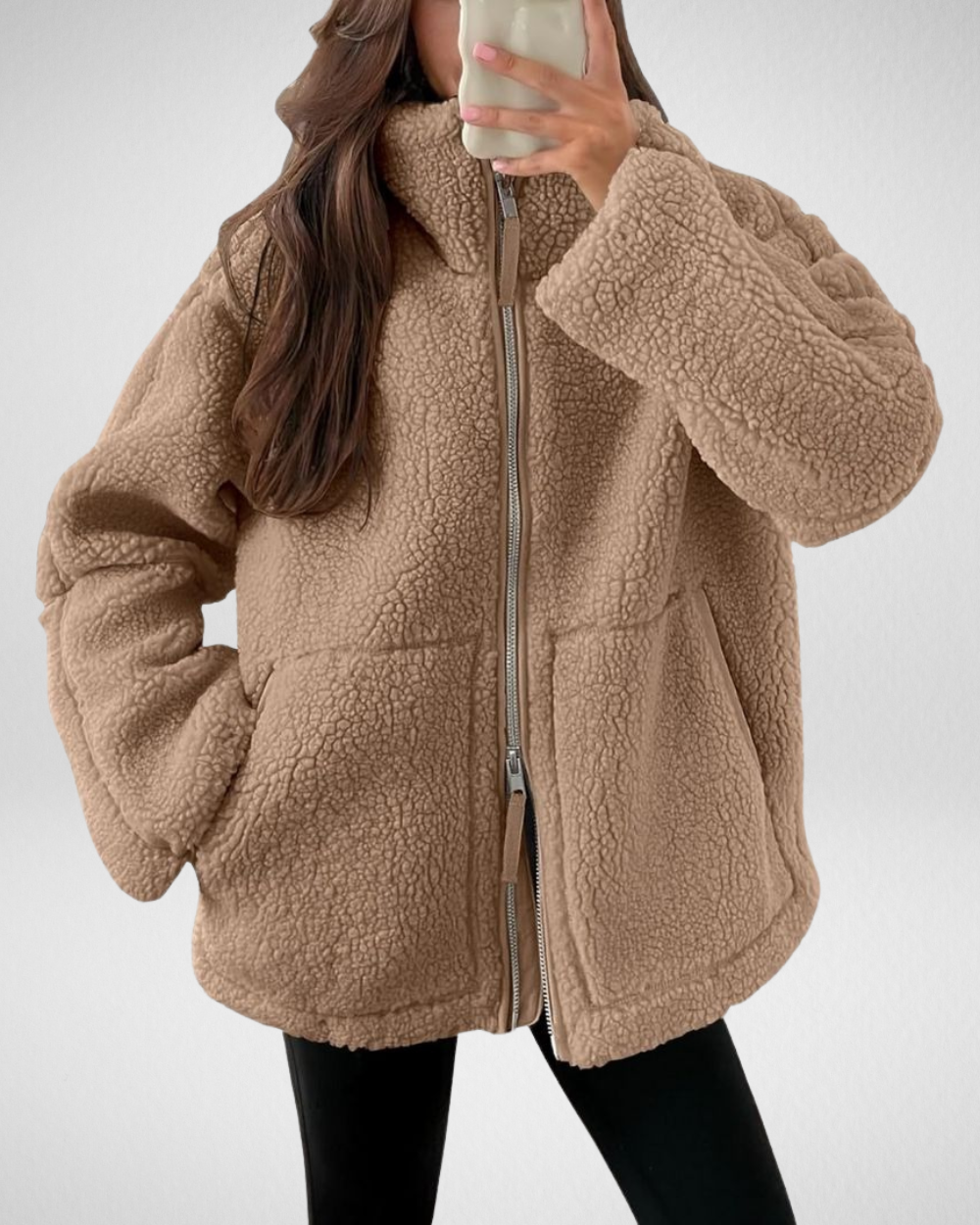 Veste polaire teddy femme oversize à col montant zippée 2