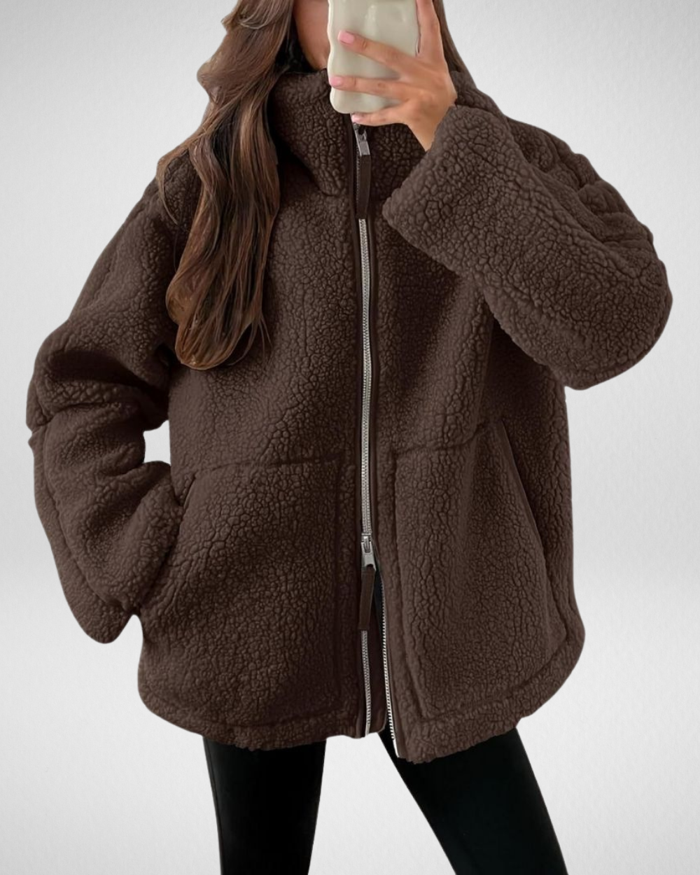 Veste polaire teddy femme oversize à col montant zippée 4