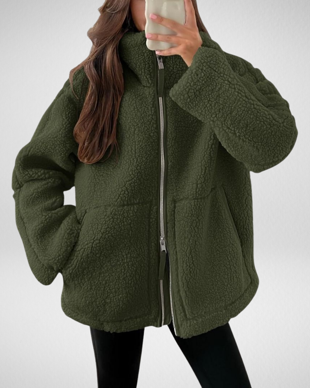 Veste polaire teddy femme oversize à col montant zippée 5