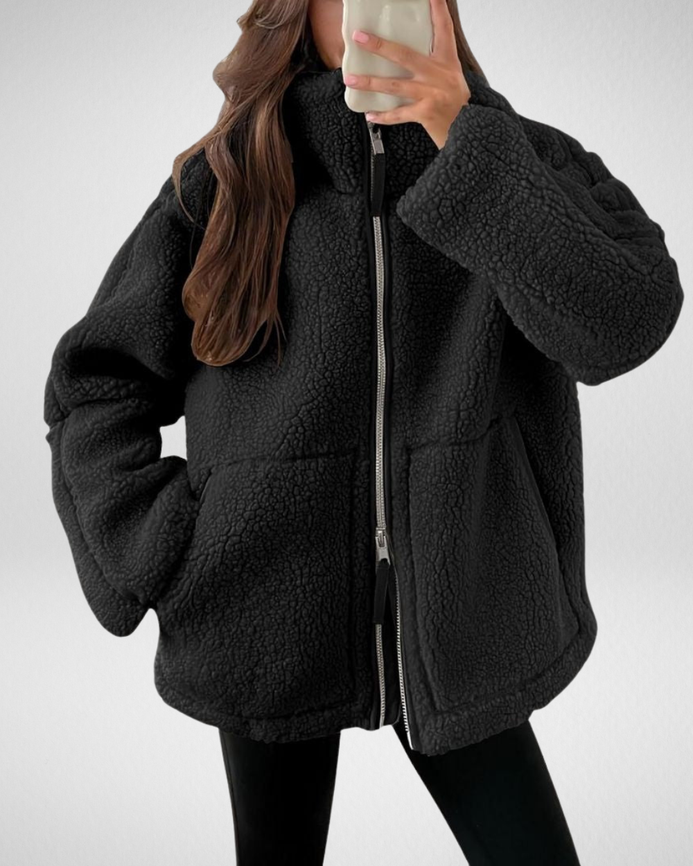 Veste polaire teddy femme oversize à col montant zippée 6