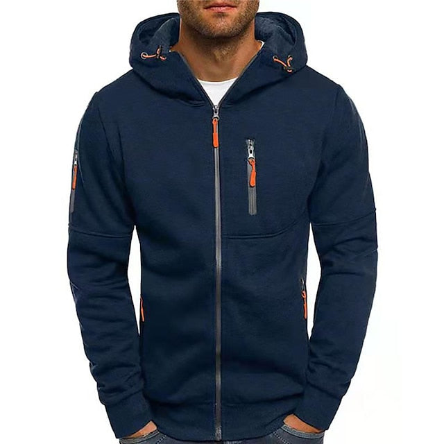 Sweat zippé à capuche pour homme automne en coton mélangé au style sportif avec détails contrastés Mauro