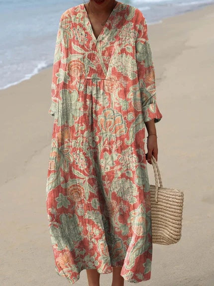 Eugénie – Robe midi d'été vintage à imprimé fleuri avec poches femme