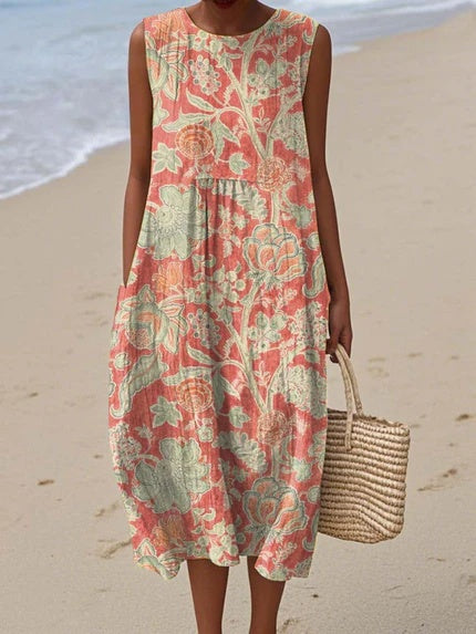 Eugénie – Robe midi d'été vintage à imprimé fleuri avec poches femme