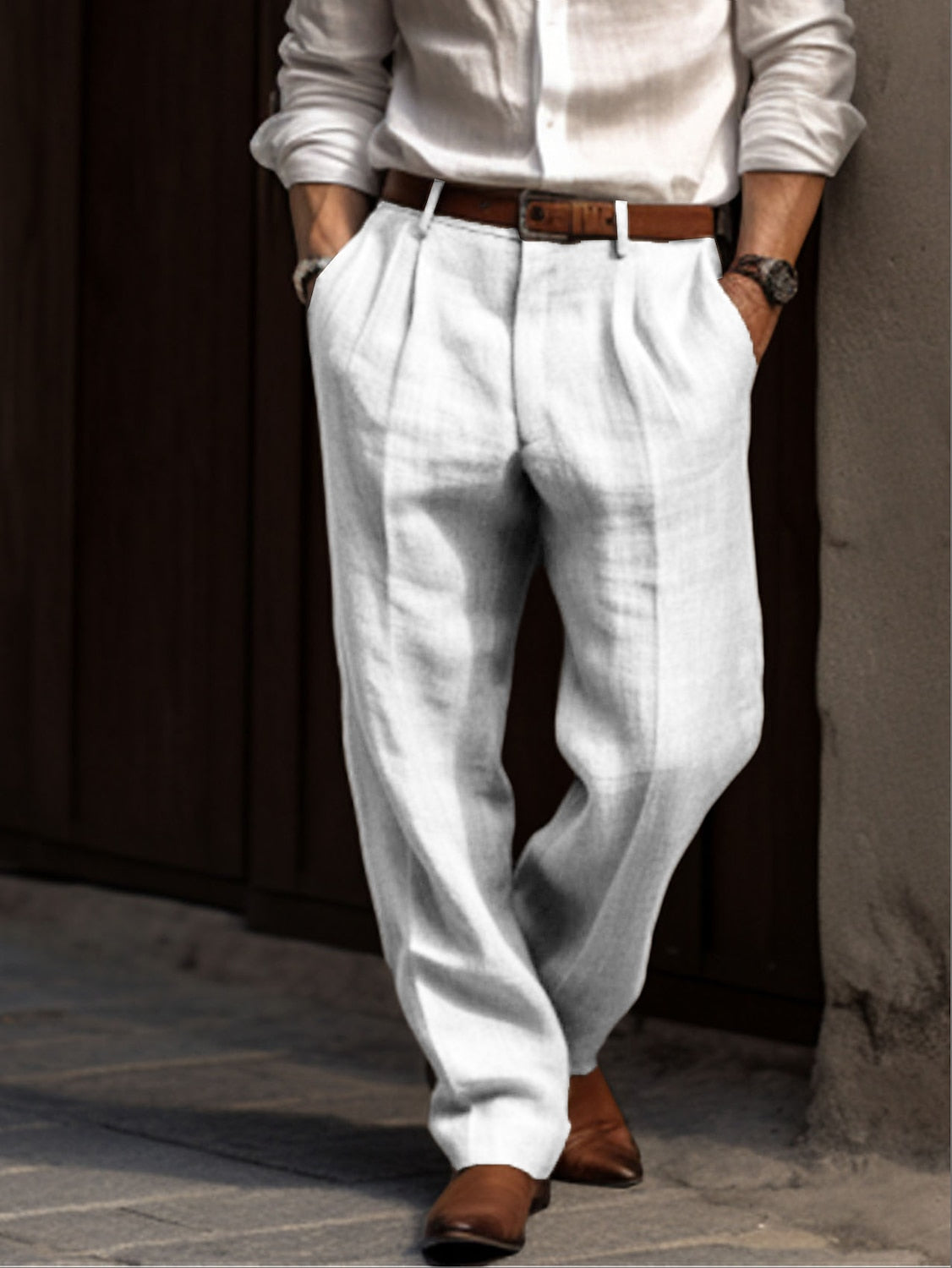 Pantalon homme plissé en lin et coton – élégance naturelle et confort respirant