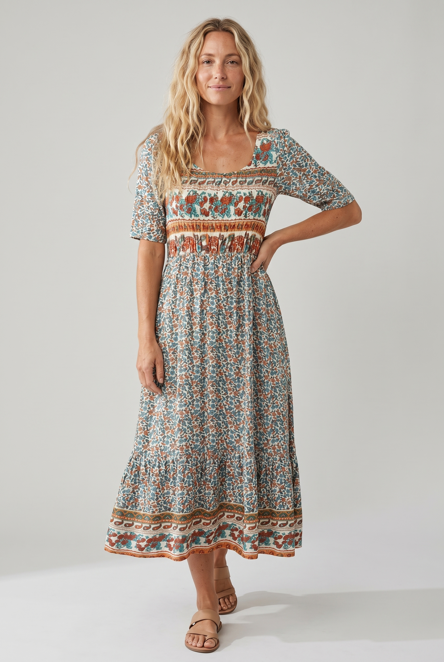 Anaïs – Robe midi d'été bohème à imprimé femme
