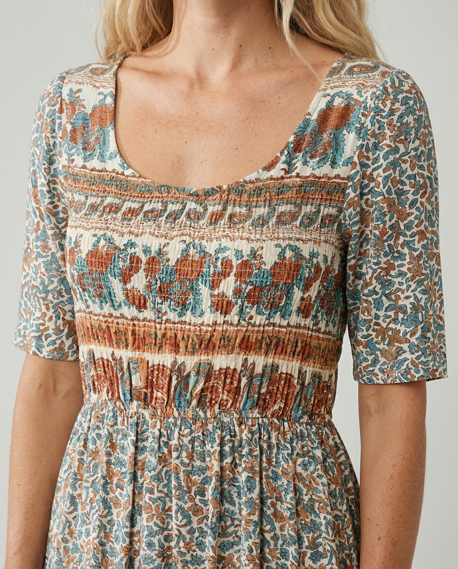 Anaïs – Robe midi d'été bohème à imprimé femme