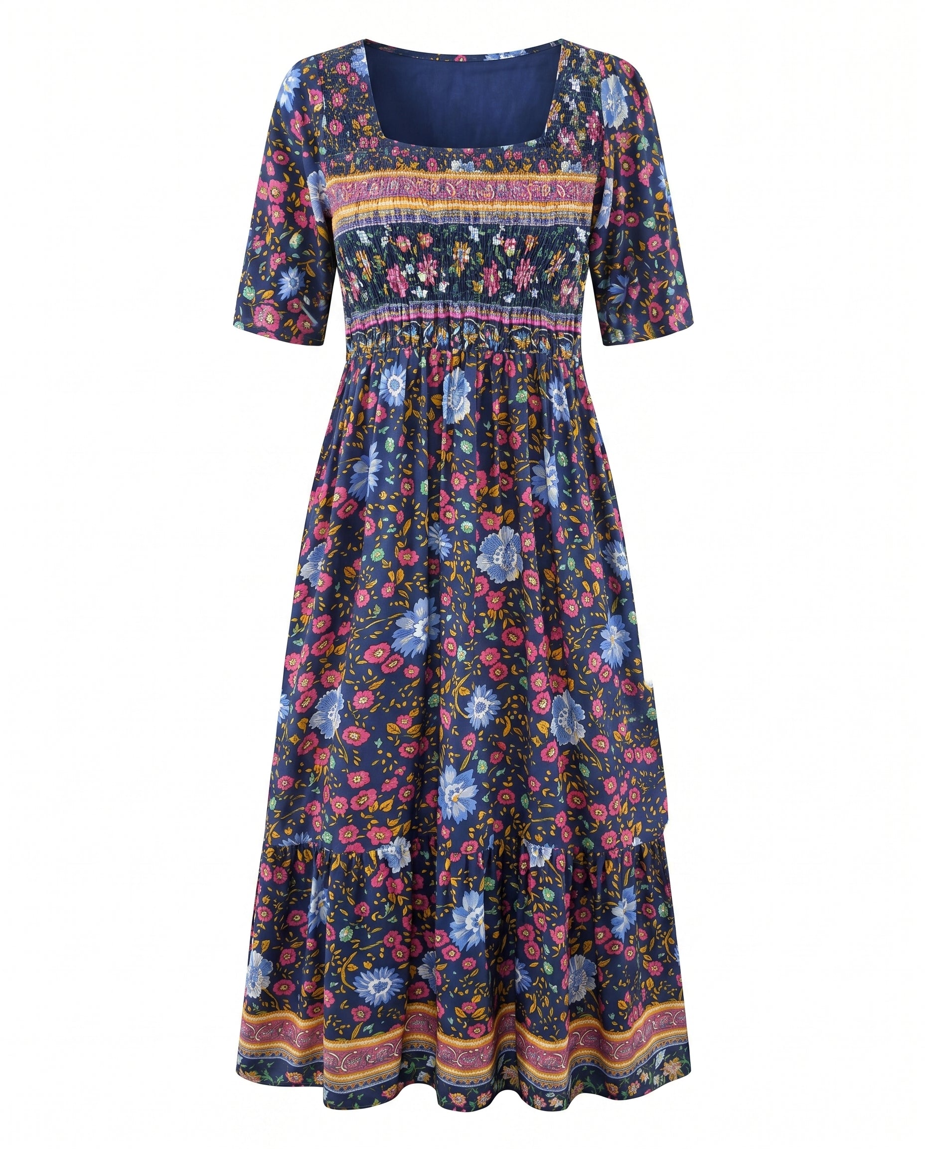 Anaïs – Robe midi d'été bohème à imprimé femme