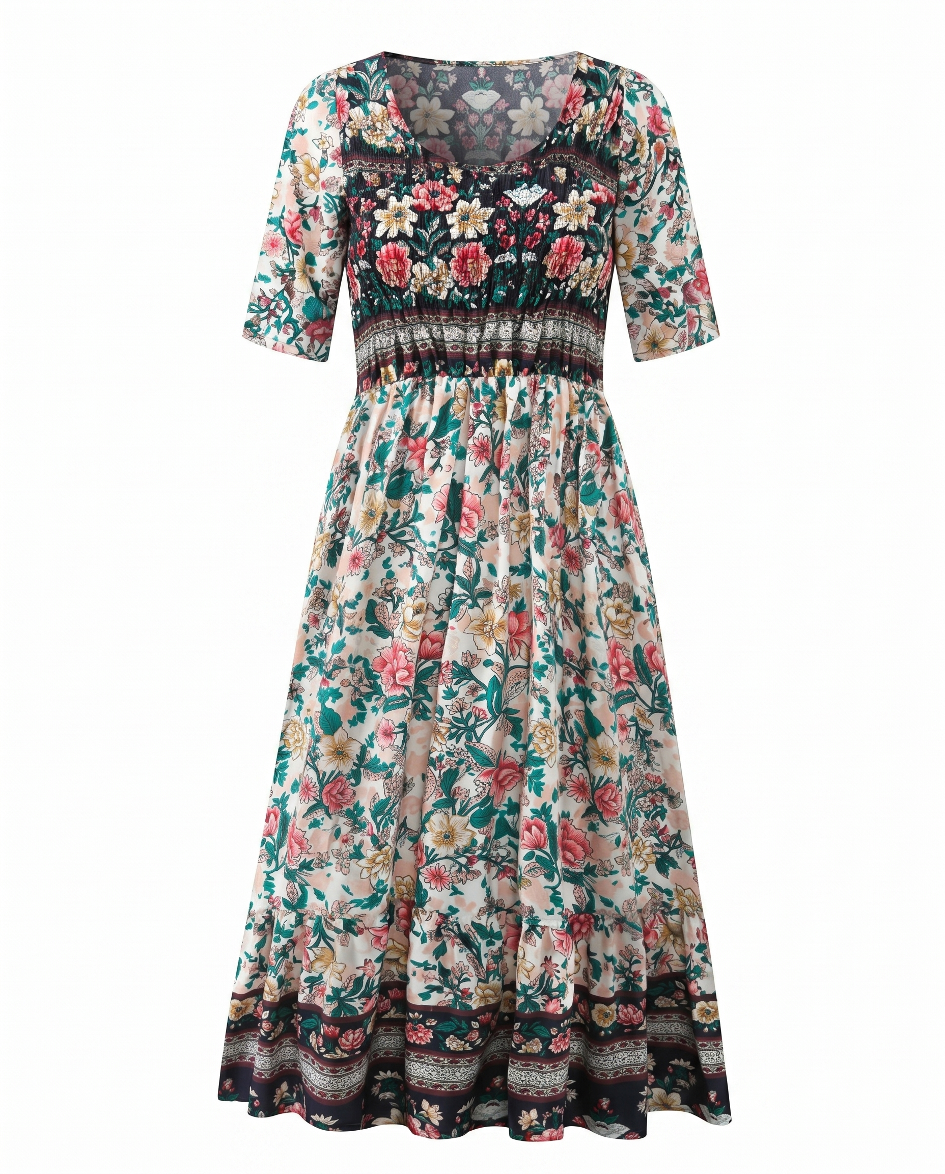 Anaïs – Robe midi d'été bohème à imprimé femme