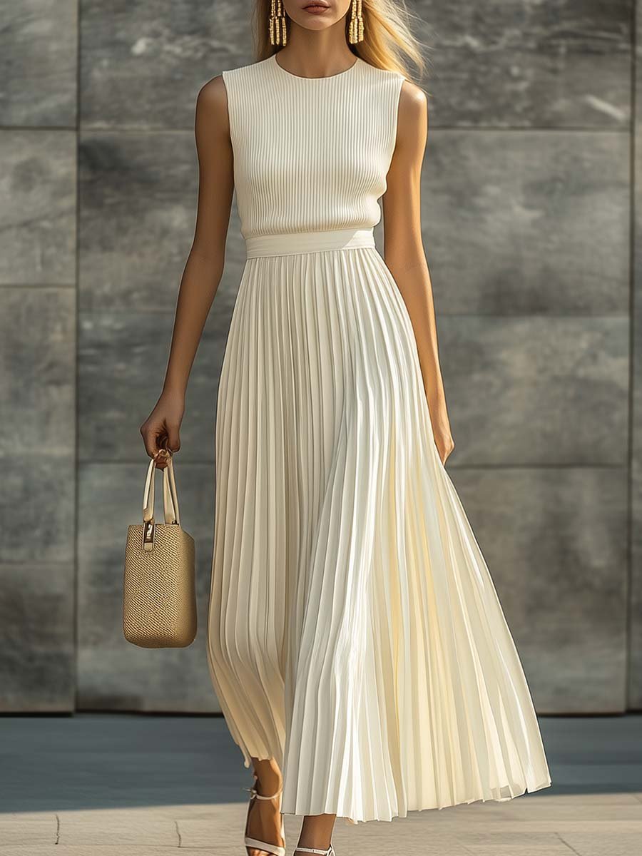Victoire – Robe maxi d'été en mousseline plissée sans manches femme
