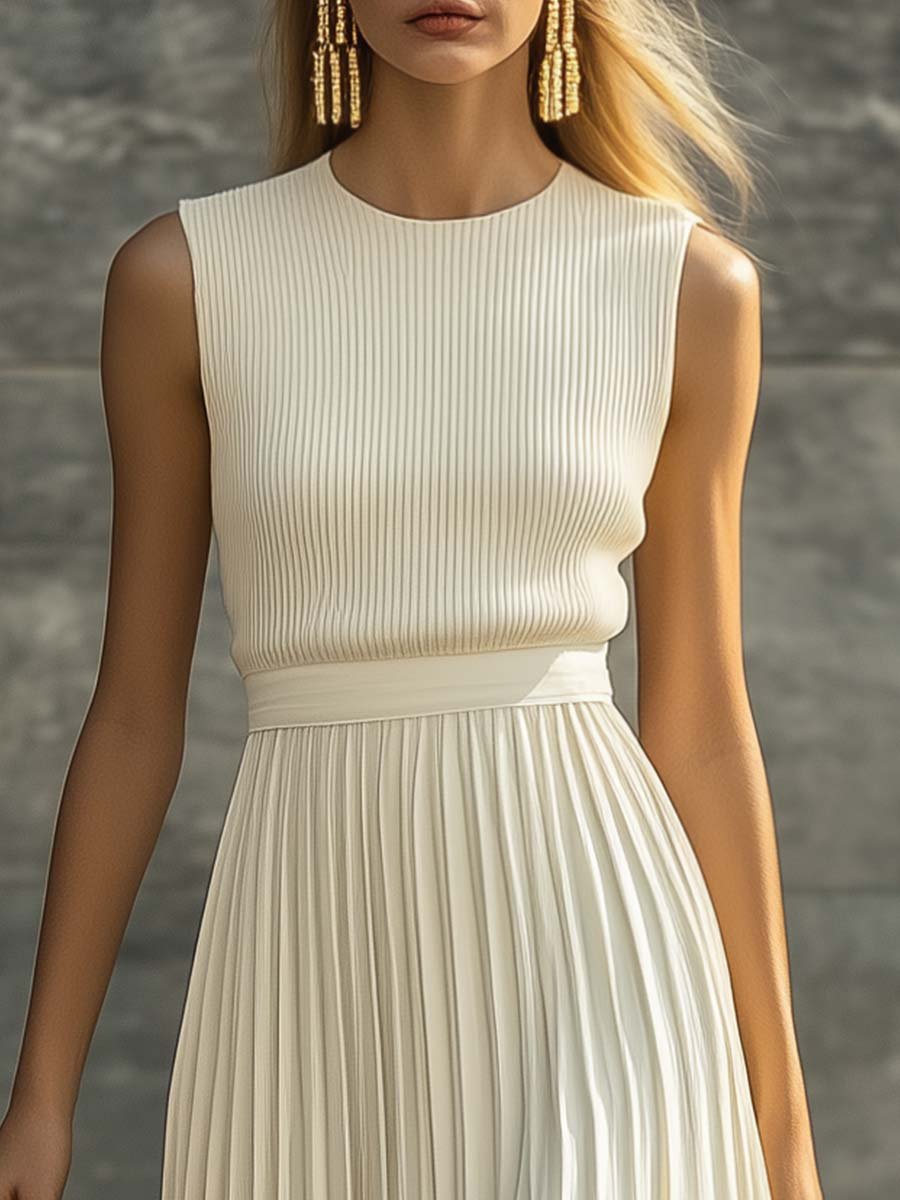 Victoire – Robe maxi d'été en mousseline plissée sans manches femme