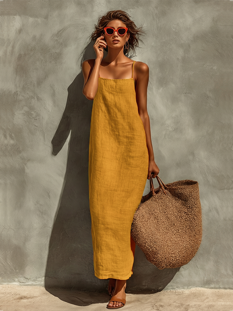 Nine – Robe maxi en coton style bohème à fines bretelles et col carré femme