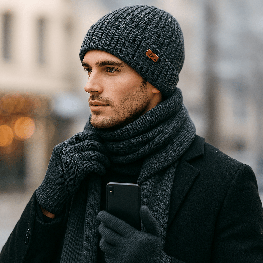 Bastien – Ensemble d’hiver chaud avec bonnet écharpe et gants homme