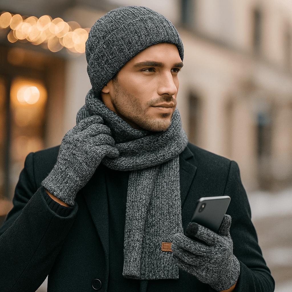 Bastien – Ensemble d’hiver chaud avec bonnet écharpe et gants homme