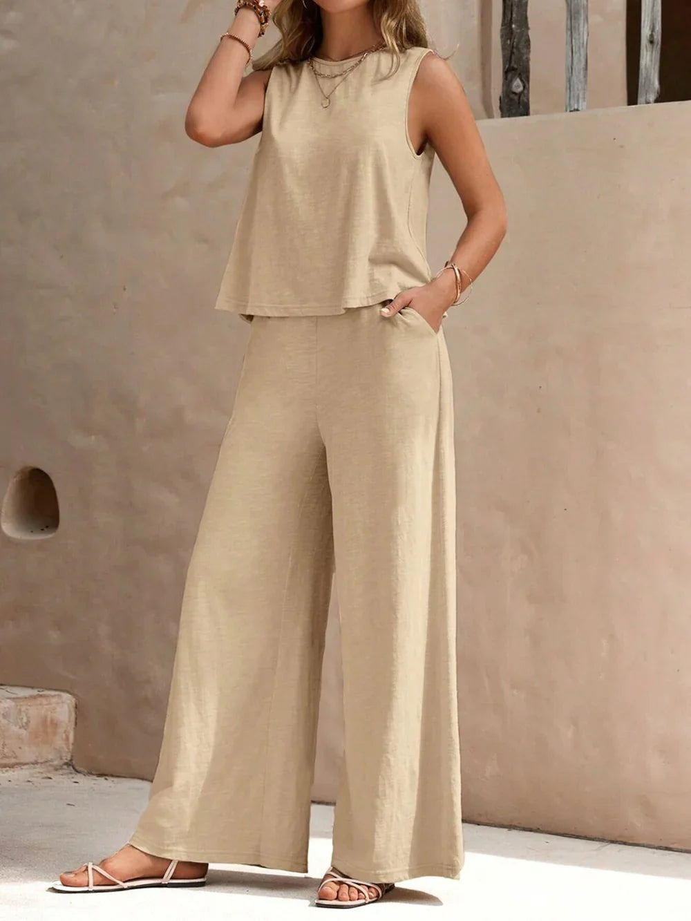 Océane – Ensemble deux pièces d’été avec top et pantalon décontracté femme